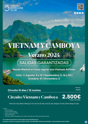 Vietnam dsd 2.500 € Vietnam y Camboya sal. dsd Mad Camp. Vta Anticipada con dto 4% reservar hasta el 15 abril