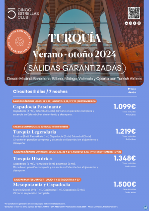 Turquia dsd 1.099 € Capadocia Fascinante dsd Mad,Bio,Agp,Vlc,Opo,Bcn cupos con Salidas Garantizadas con TK