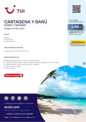 Colombia. Cartagena y Bar. 9 d / 7 n. Tour Regular. Salidas diarias desde MAD desde 2.165 € 