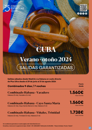 Cuba dsd 1.560 € Combinado Habana - Varadero sal. dsd Mad - La Habana  9d/7n Salidas Garantizadas -cupos-