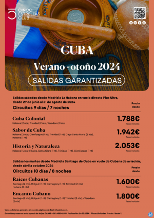 Cuba dsd 1.600 € Raices Cubanas sal. dsd Mad -Santiago Cuba. 10d/8n. Salidas garantizadas -cupos-