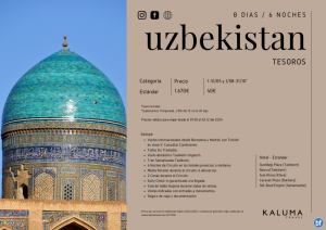 Tesoros de Uzbekistan 8 Das / 6 Noches + *Early Check-in garantizado* hasta Diciembre desde 1.670 € 