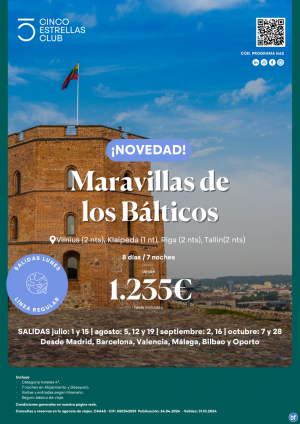 Novedad! Pases Blticos dsd 1.235 € Maravillas de los Blticos dsd Mad,Bcn,Vlc,Agp,Bio,Opo sal. lunes ln.reg.