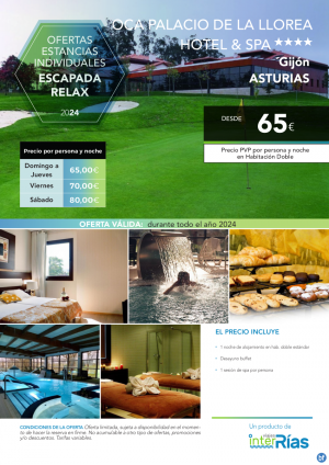 Escapada Relax Oca Palacio de la Llorea Hotel & Spa 4* (Gijn - Asturias).- Hoteles para Individuales