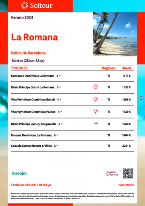 La Romana (Repblica Dominicana) desde 1.517 € , salidas del 25 Junio al 3 Septiembre desde Barcelona