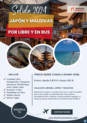 Japn por libre y Maldivas. Viaje en bus: Salidas diarias, 17 das. Reserva ya!