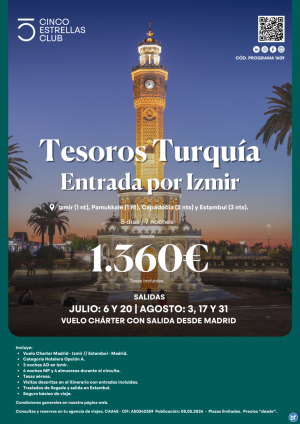 NOVEDAD!!! Turquia dsd 1.360 € Tesoros Turqua 8d/7n Salidas desde Madrid a Izmir los sbados en chrter