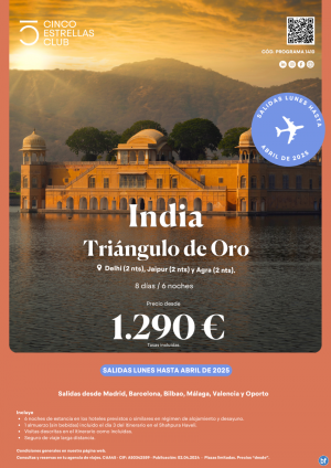 India desde 1.290 € Tringulo de Oro 8d/6n salidas los lunes desde Mad, Bcn, Bio, Agp, Vlc y Opo