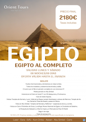 Egipto   al completo x 08 noches - 09 dias con noche en Abu Simbel. Salida cada sbado y lunes.