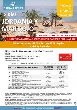 Promo! Jordania y Mar Rojo 8 das: Amman, Petra y Aqaba con Visitas Incluidas hasta Febrero 2025