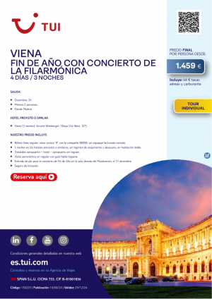 Viena. Fin de Ao con concierto de la filarmnica. 4 d / 3 n. 29 DIC desde MAD desde 1.459 € 