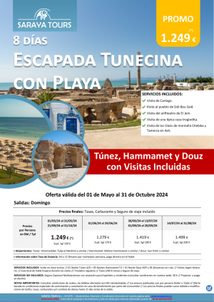 Nuevo! Escapada Tunecina con playa 8 das : Circuito con Visitas Incluidas y Playa hasta Oct 24