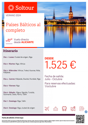 Pases Blticos al completo desde 1.525 € , salidas de Julio a Octubre desde Alicante