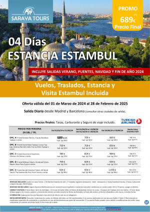 Promo! Exclusiva! Estancia Estambul 4 das: Vuelos, Traslados, Estancia y Visita Estambul Incluida hasta Febre