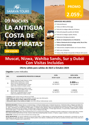 Nuevo! Combinado Omn y Dubi: La Antigua Costa Pirata 09Nts con Visitas Incluidas hasta Oct.24
