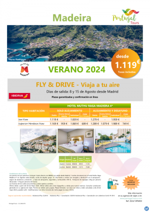 MADEIRA - Fly &Drive - Salidas 8 y 15 de agosto en vuelo directo desde Madrid - Hotel de 4* desde slo 1.119 € 