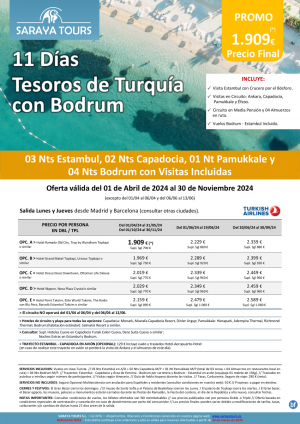Exclusivo! Tesoros de Turqua con Playa Bodrum 11 das: Circuito con Visitas Incluidas y Playa hasta Nov 24