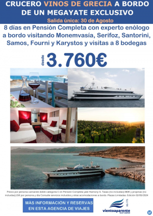 Crucero Vinos de Grecia desde 3.760 € 