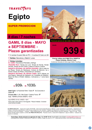 Egipto - Sper Promocin GAMIL 8 das - Valida hasta el 30 de Septiembre - Precio desde 939 € 