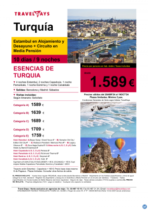 Esencias de Turqua -  10 das de viaje con Capadocia, Pamukkale, Efeso y Troya desde BCN/MAD desde 1.589 € 