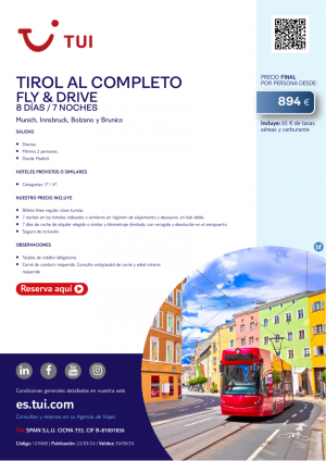 Tirol al Completo. Fly & Drive. 8 d / 7 n. Salidas diarias desde MAD desde 894 € 