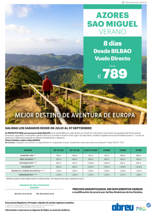 Azores desde Bilbao ultimas plazas Julio vuelo directo 8 dias desde 789 € 