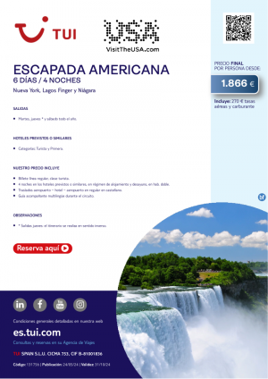 Escapada Americana. 6 d / 4 n. Salidas M, J y S desde 1.866 € 