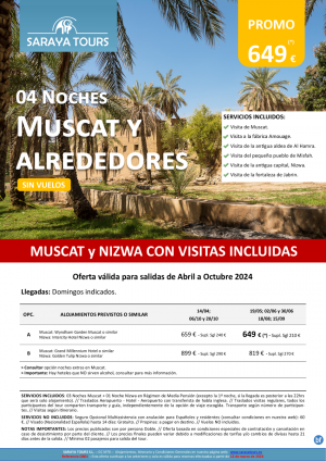 Nuevo! Omn: Muscat y Alrededores 04Nts con Visitas Incluidas dsd 649 € hasta Octubre 2024
