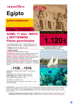 Egipto - Promocin GAMIL 11 das con crucero por el Nilo y Hurghada desde BCN/MAD a partir de 1.120 € 