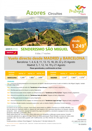 Senderismo en AZORES -Isla de Sao Miguel- Salidas en vuelo directo desde Madrid y Barcelona desde slo 1.249 € 