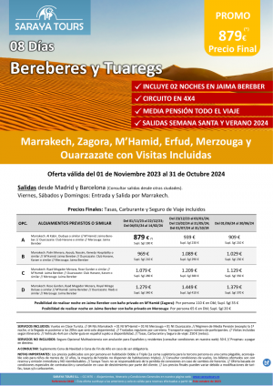 Promo! Bereberes y Tuaregs 4x4 8 das: Rak, Zagora, Merzouga y Ouarzaz. con Visitas y Jaimas Incl. dsd 909 € 