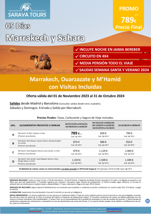 Promo! Marrakech y Sahara 5 das: Marrakech y Desierto con Visitas Incluidas dsd 799 € 