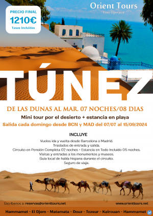 TNEZ. Combinado de 07 noches en PC de Mini Tour por el desierto + Estancia en Playa. Salidas desde Bcn y Mad.