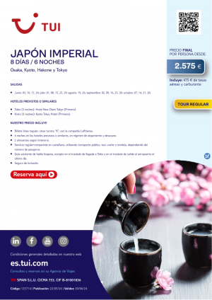 Japn Imperial. 8 d / 6 n. Tour Regular. Salidas hasta OCT desde 2.575 € 