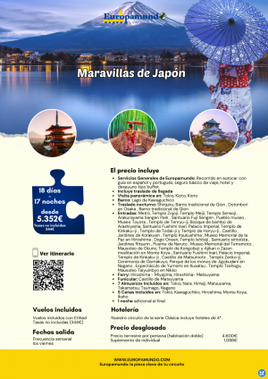 Maravillas de Japn: 18 das desde 5.352 € (vuelos incluidos, tasas no incluidas)
