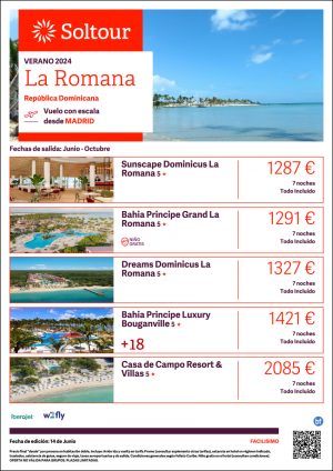 La Romana desde 1.287 € , salidas de Junio a Octubre desde Madrid