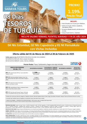 Promo! Tesoros de Turqua 8 das: Estambul, Capadocia y Pamukkale con Visitas Incluidas hasta Feb25