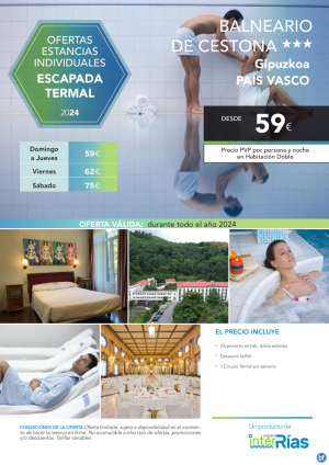 Escapada Termal Balneario de Cestona 3* (Gipuzkoa - Pas Vasco).- Hoteles para Individuales