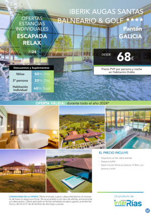Escapada Relax Iberik Augas Santas Balneario & Golf 4* (Pantn - Galicia).- Hoteles para Individuales