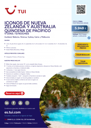 Quincena de Pacfico. Iconos de Nueva Zelanda y Australia. 17 d / 13 n. Dto aplicado desde 5949 € 