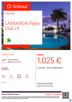 Lanzarote desde 1.025 € , salida 30 de Julio desde Zaragoza