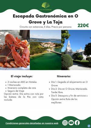 Escapada Gastronmica en O Grove y La Toja. 3 das/2 noches en A+D en Hoteles. Con Mariscada. 220 € 