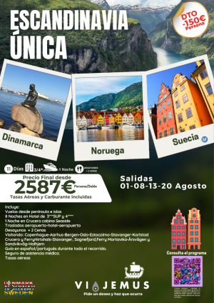 Escandinavia nica, visitando Copenhague-Aarhus-Bergen-Oslo-Estocolmo-Stavanger-Karlstad, DTO- de -150? x Pers