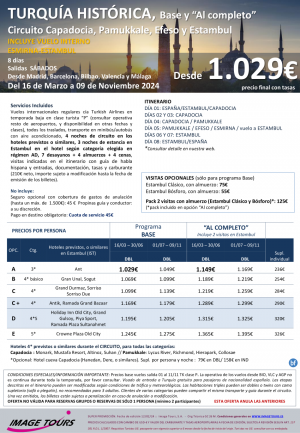 TURQUA Histrica 8d.Capadocia-Pamukkale-Efeso-Estambul. Vuelo interno y visitas de circuito desde 1.029 € 