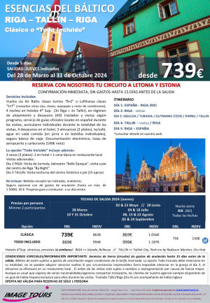 Esencias del BLTICO. Riga- Tallin- Riga. Vuelos, circuito MP con visitas, desde 739 € hasta Octubre24