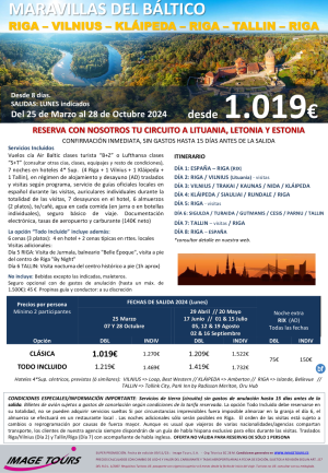 Maravillas del BLTICO: circuito MP Vilnius, Riga, Klipeda, Tallin, visitas incl. Dsd 1.019 € hasta Octubre24