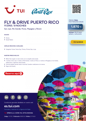 Fly & Drive Puerto Rico. 11 d / 9 n. Salidas diarias desde MAD desde 1.870 € 
