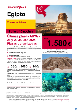 Egipto - Ultimas plazas 11 das con Mar Rojo desde BCN 28 y 29 de julio