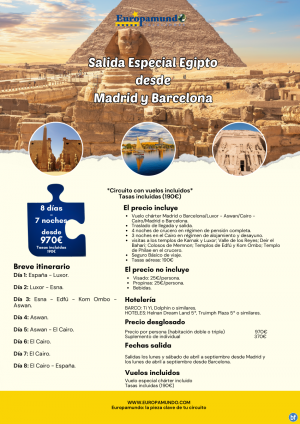 Especial Chrter a Egipto desde Madrid y Barcelona: 8 das desde 970 € (vuelos y tasas incluidas)