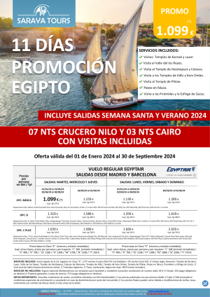 Promo! Egipto 11 das Salida Diaria dsd Mad y Bcn *Crz y Cairo con Visitas Incluidas* dsd 1099 € hasta Sep 24